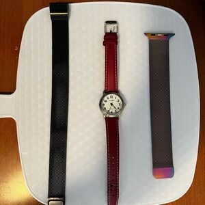 2 stainless steel mesh bands compatible with Apple Watch + bonus quartz watch.